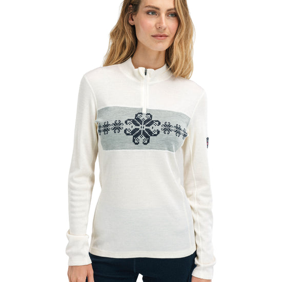 Dale Of Norway W FALKEBERG FEMININE BASELAYER HALF ZIP Offwhite Navy XL - PeakStyle