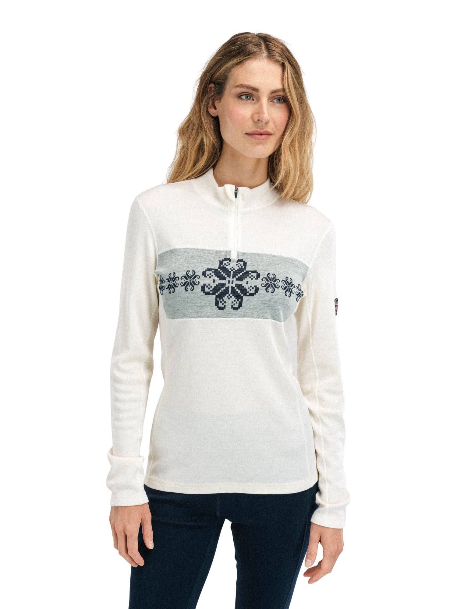 Dale Of Norway W FALKEBERG FEMININE BASELAYER HALF ZIP Offwhite Navy XL - PeakStyle
