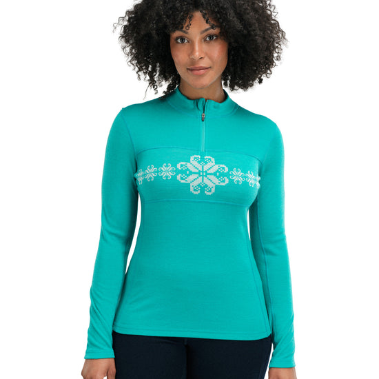 Dale Of Norway W FALKEBERG FEMININE BASELAYER HALF ZIP Peacock Offwhite XL - PeakStyle