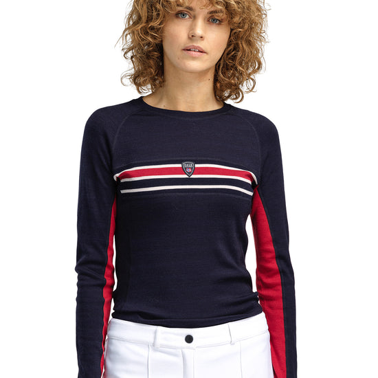 Dale Of Norway W AKSLA FEMININE BASELAYER CREW NECK Navy Red OffWhite XL - PeakStyle