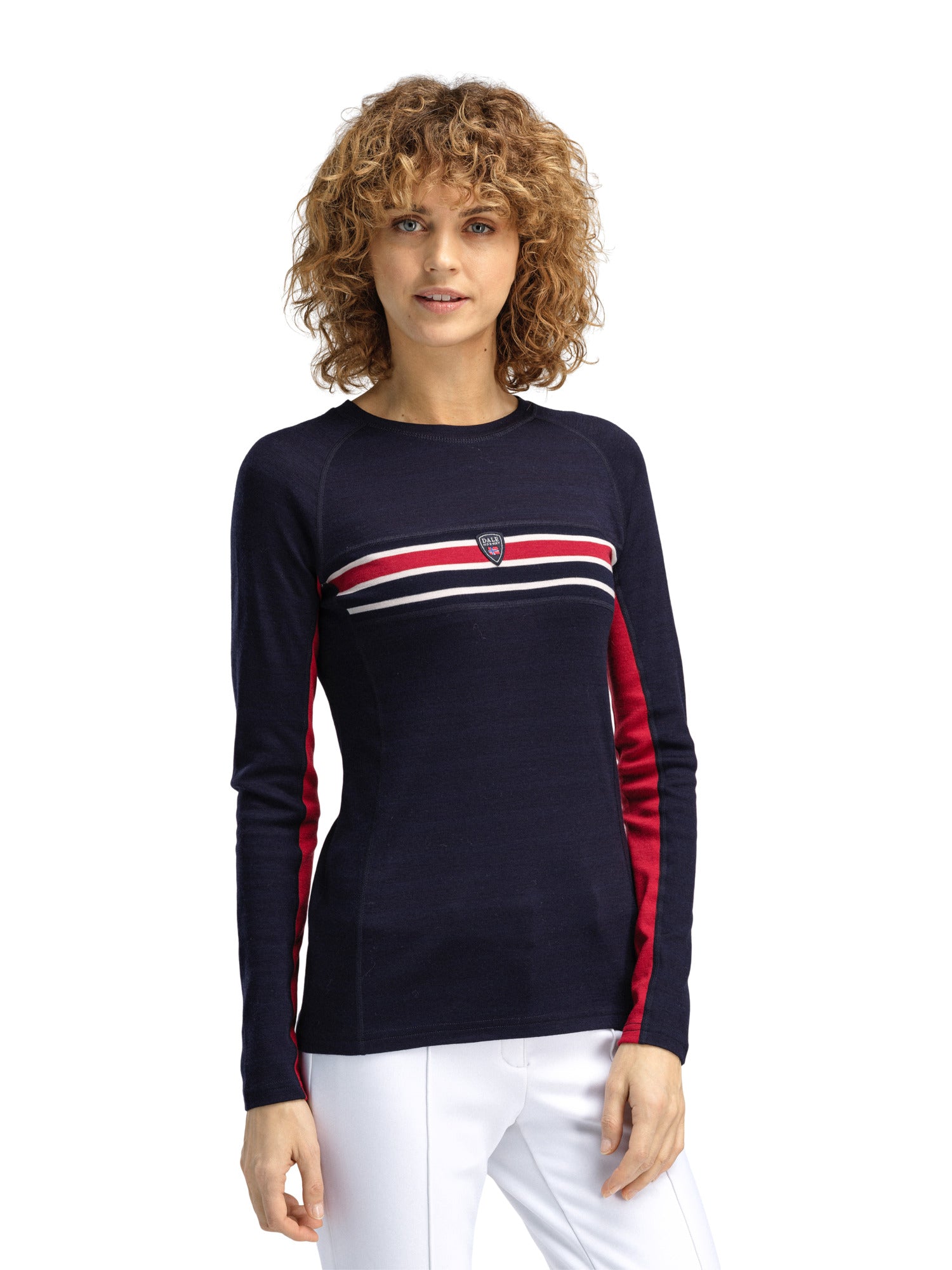 Dale Of Norway W AKSLA FEMININE BASELAYER CREW NECK Navy Red OffWhite XL - PeakStyle