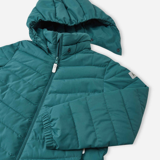 Reima Uumaja leichte Isolationsjacke Kinder Dark Teal – Packshot mit geöffneter Kapuze 3