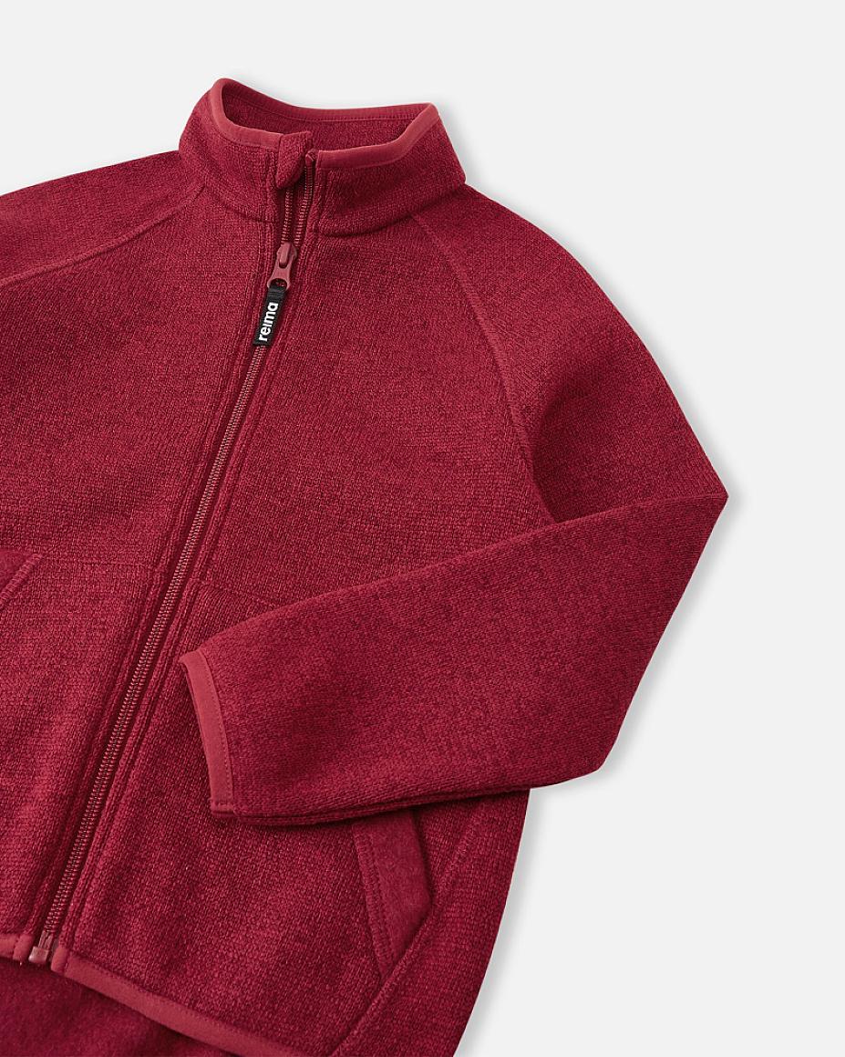 Reima Hopper Fleecejacke Kinder Cranberry Detailansicht Kragen und Ärmel