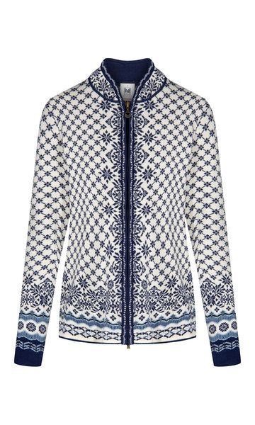 Dale Of Norway W SOLFRID FEM JACKET Offwhite Electricstorm Navy XXL - PeakStyle