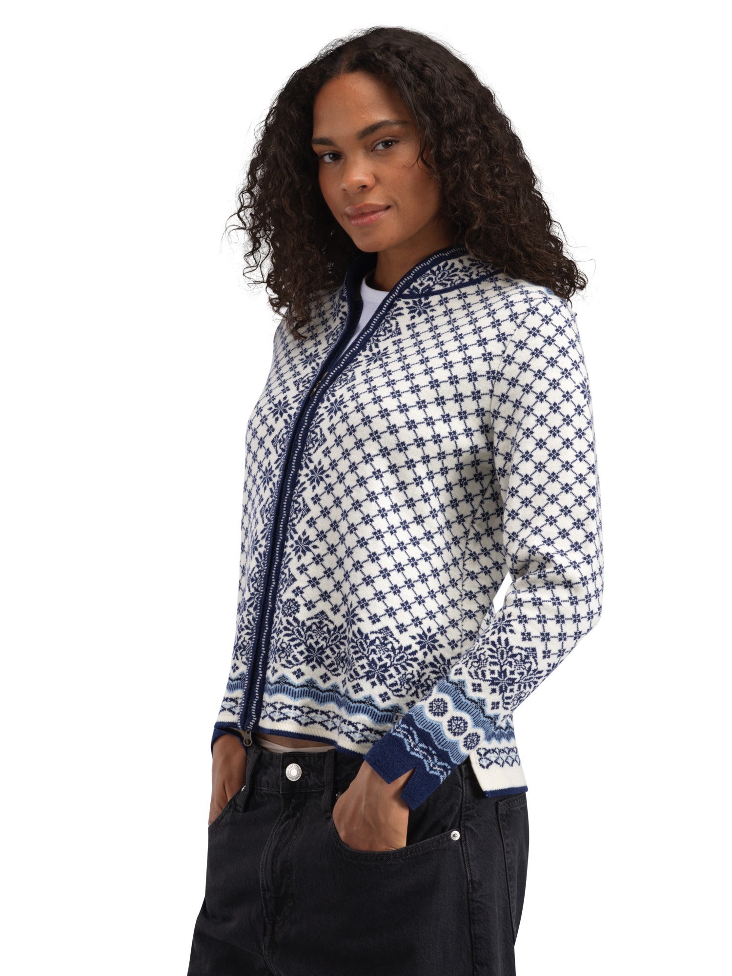 Dale Of Norway W SOLFRID FEM JACKET Offwhite Electricstorm Navy XXL - PeakStyle