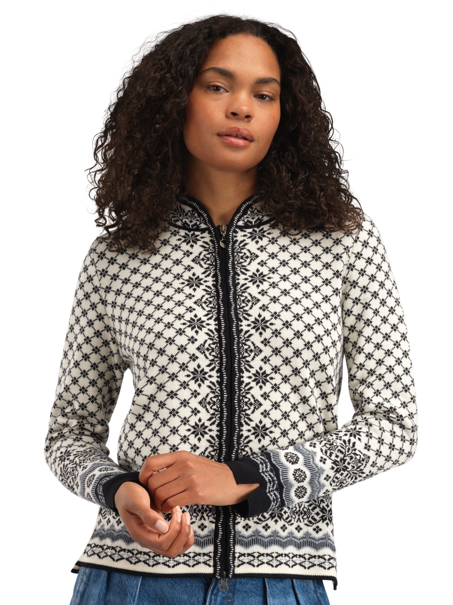 Dale Of Norway W SOLFRID FEM JACKET Offwhite Black Schiefer Grau XS - PeakStyle