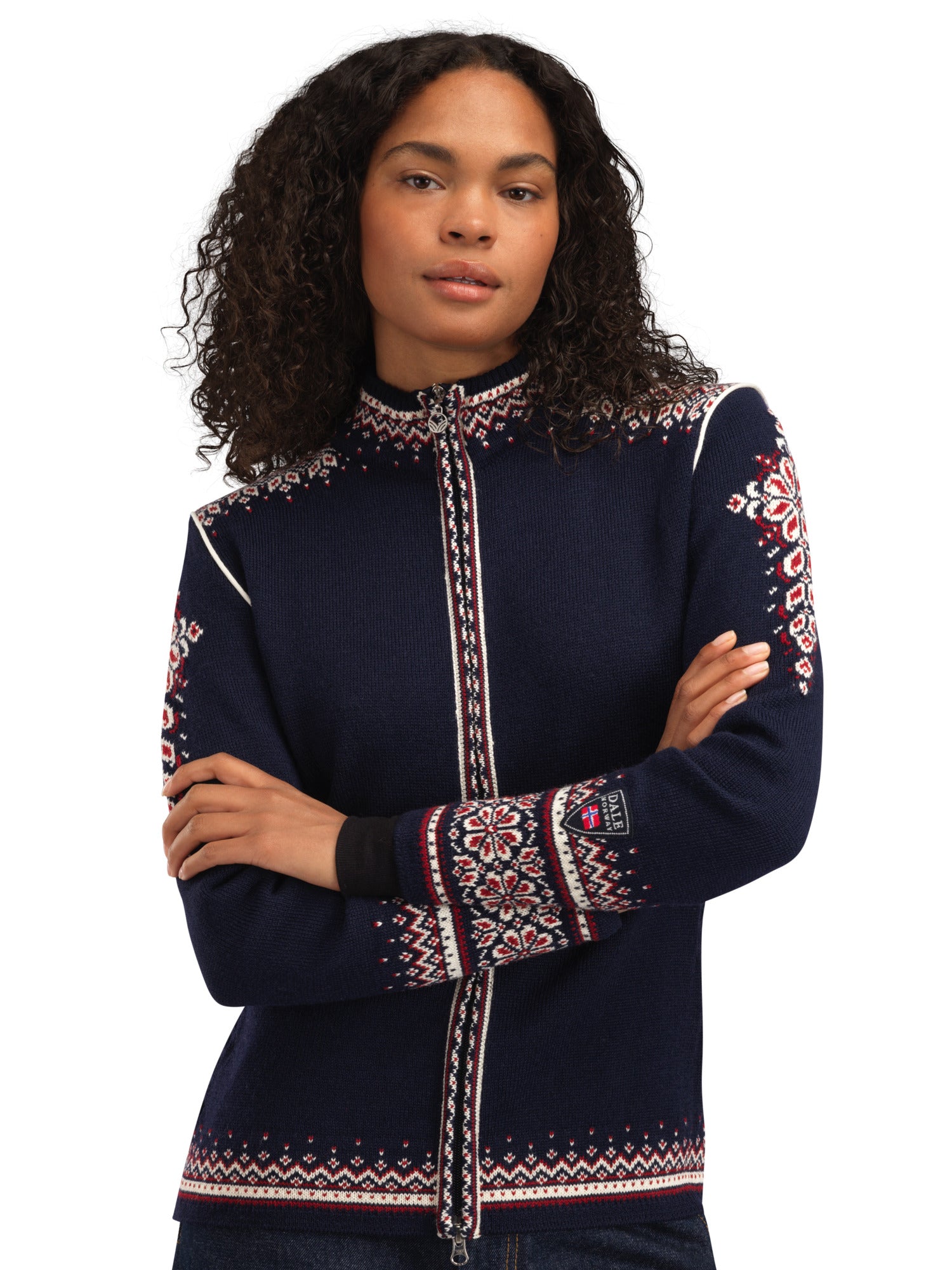 Dale Of Norway W 140TH ANNIVERSARY FEM JACKET Navy Redrose Offwhite XL - PeakStyle