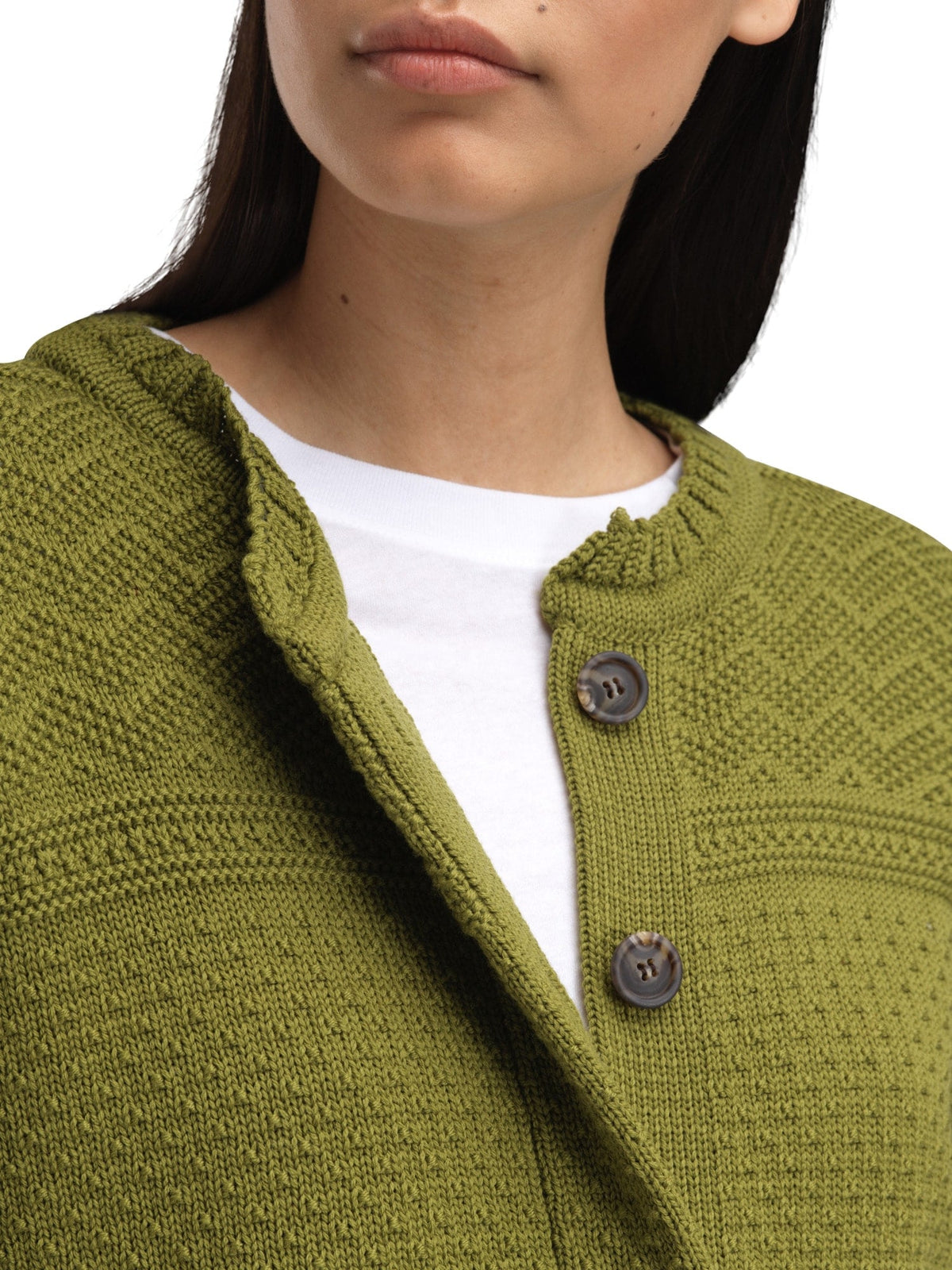 Dale Of Norway LUSA Wollstrickjacke Damen Alum Green – Knopfdetail