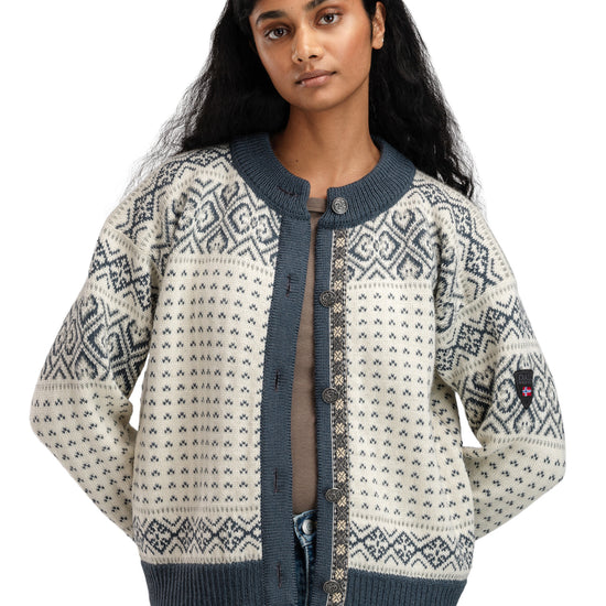 Dale Of Norway W HANNAH FEM. CARDIGAN Offwhite Steel Lightcharcoal XL - PeakStyle