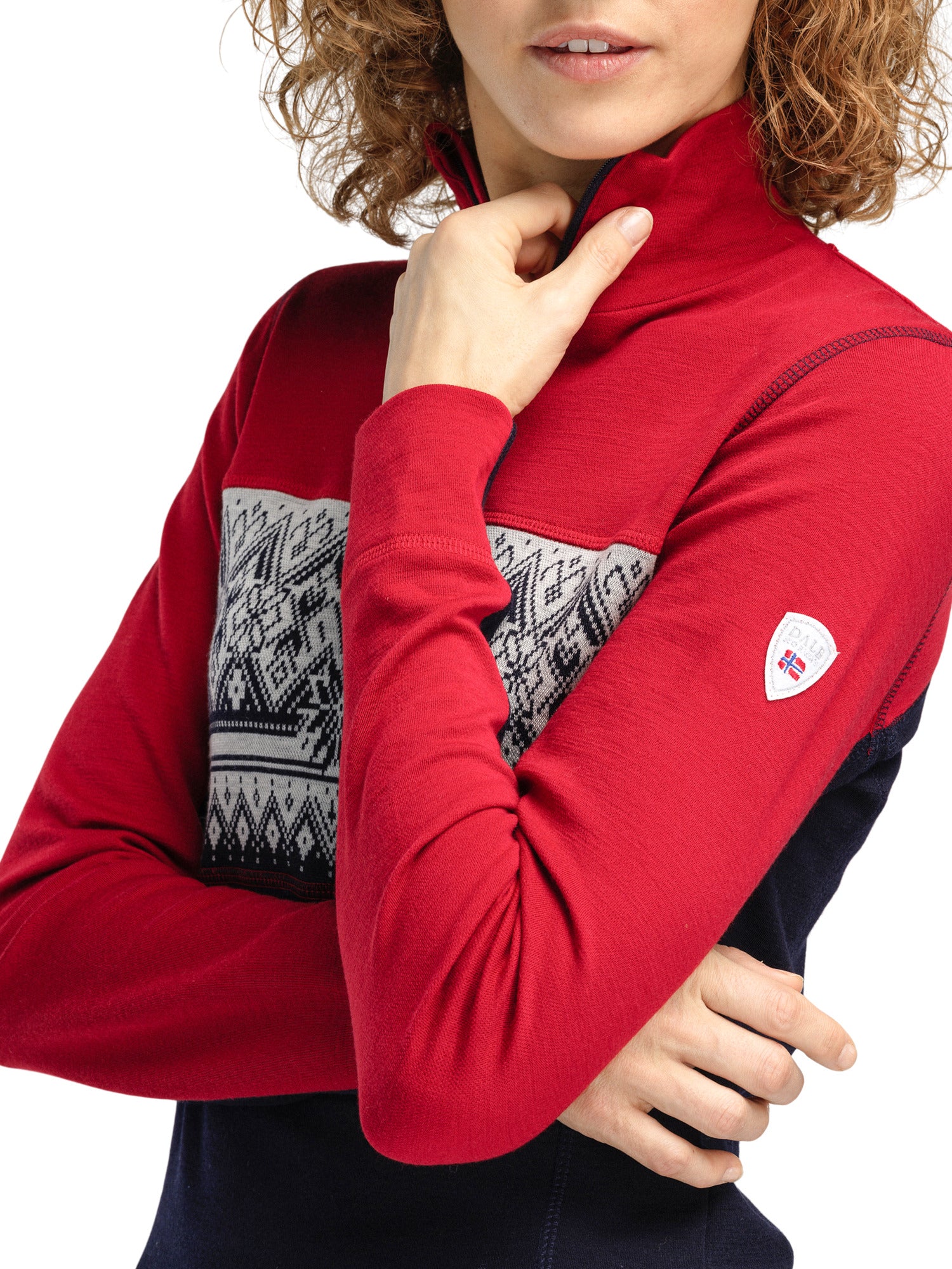 Dale Of Norway W MORITZ FEM BASIC SWEATER Raspberry Navy Offwhite S - PeakStyle