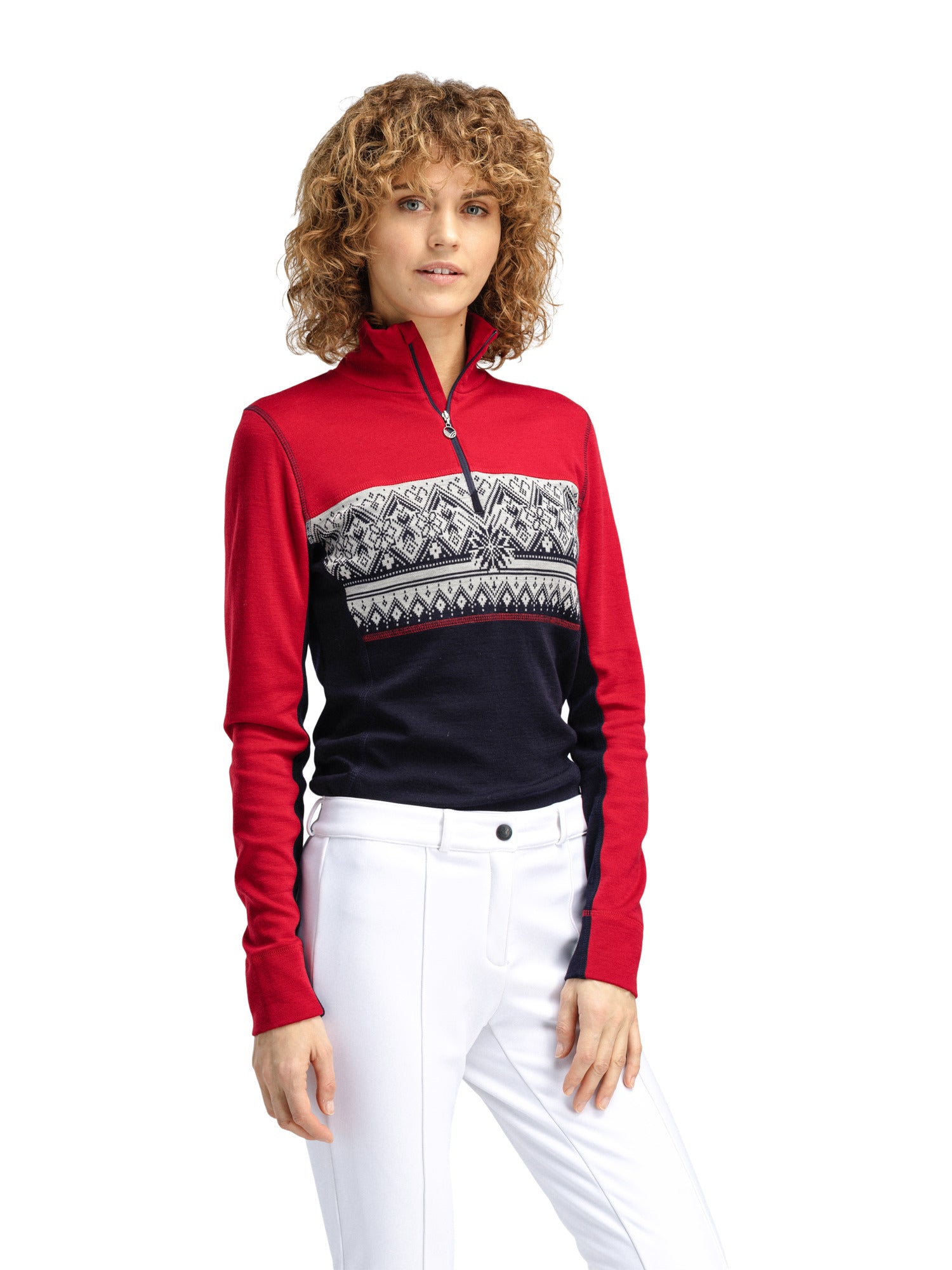 Dale Of Norway W MORITZ FEM BASIC SWEATER Raspberry Navy Offwhite S - PeakStyle