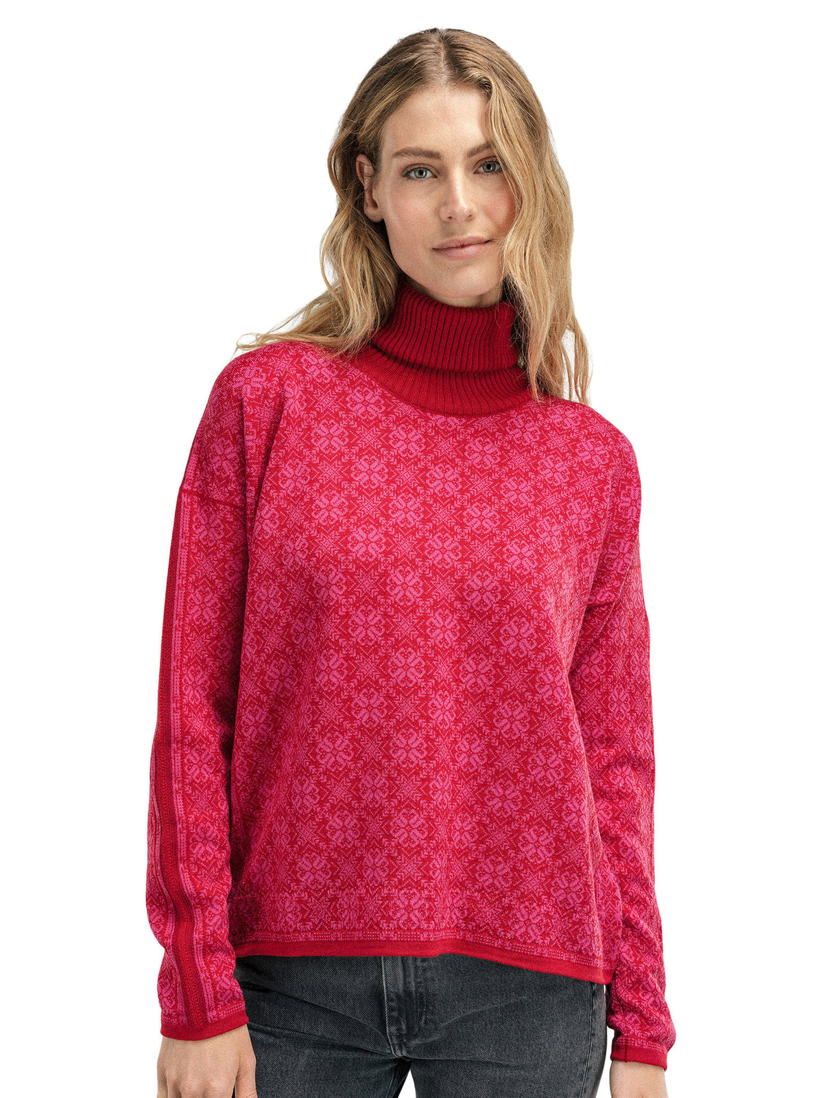 Dale Of Norway FIRDA Merino-Pullover Damen Raspberry - Allium – Studio vorne