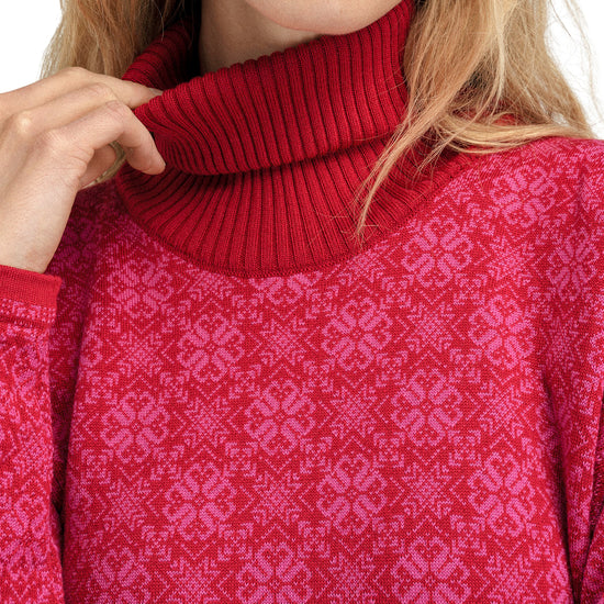 Dale Of Norway FIRDA Merino-Pullover Damen Raspberry - Allium – Detail