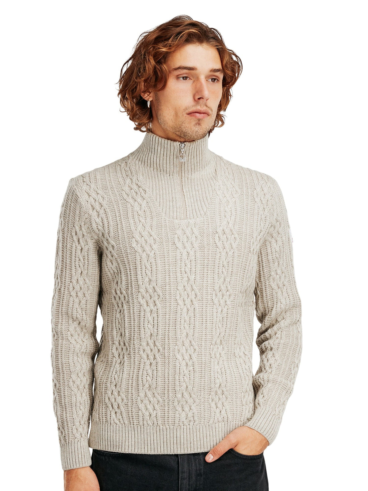 Dale of Norway Hoven Herren Wollpullover Sand – Vorderansicht