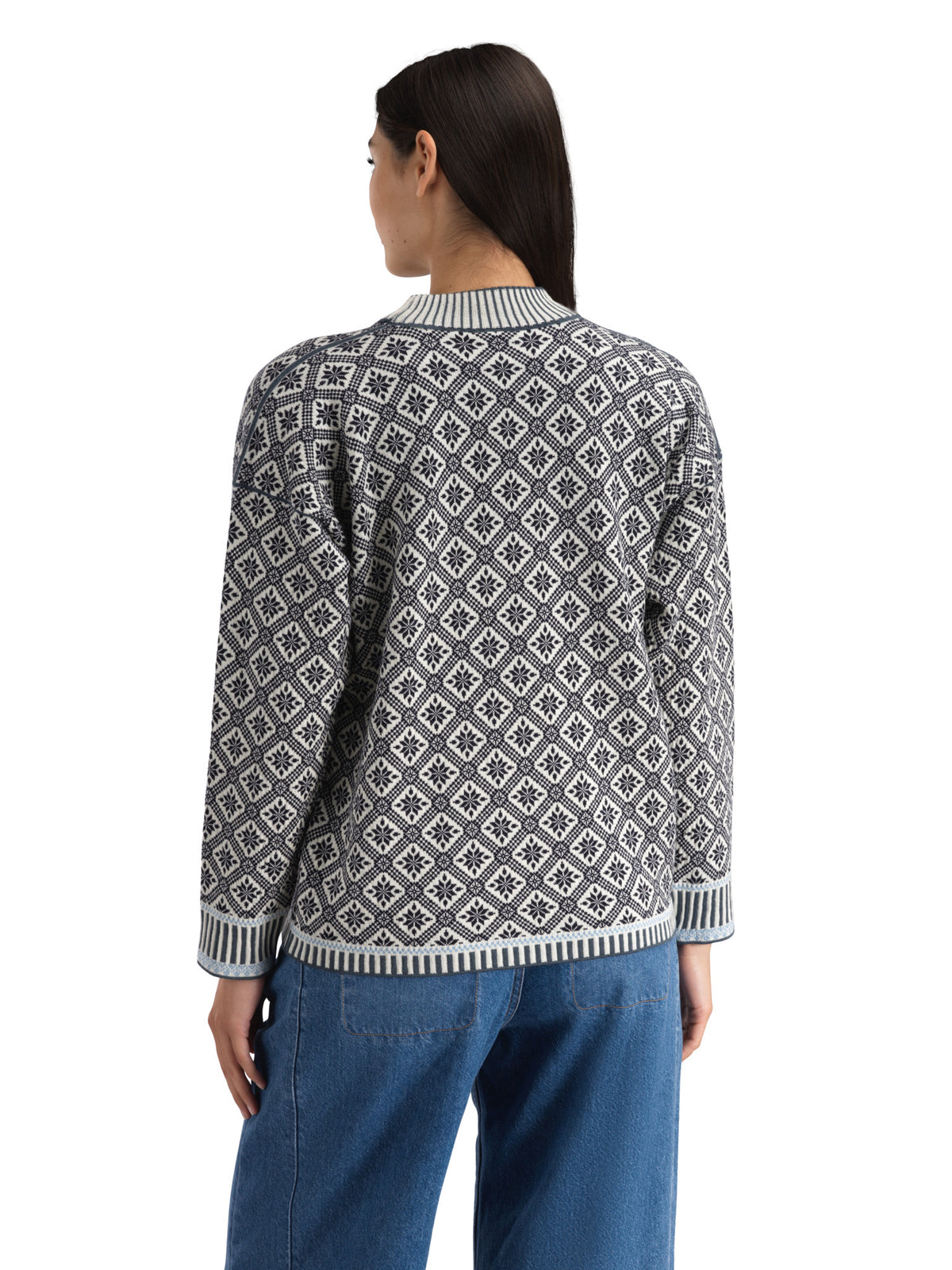 Dale Of Norway LANGØY Merino-Pullover Damen Marine - Offwhite Studio Rückansicht