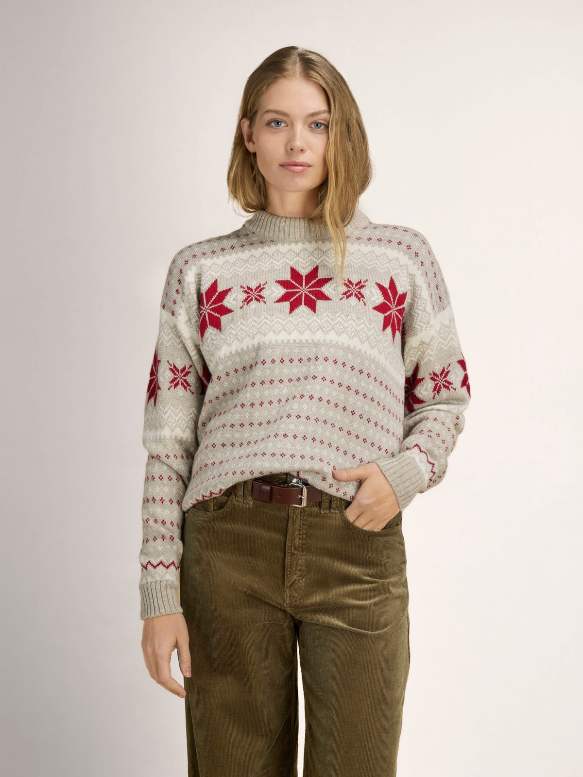 Dale Of Norway EGERSUND Damen – Sand Melange - Offwhite - Red Rose – Studio 1