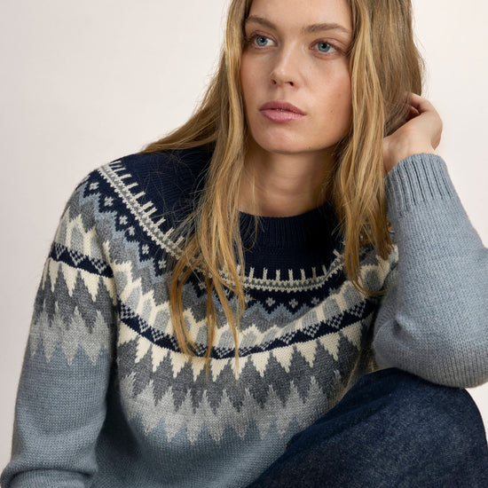 Dale Of Norway LOSNA Wollpullover Damen – Mid Blue Melange - Light Charcoal - Offwhite