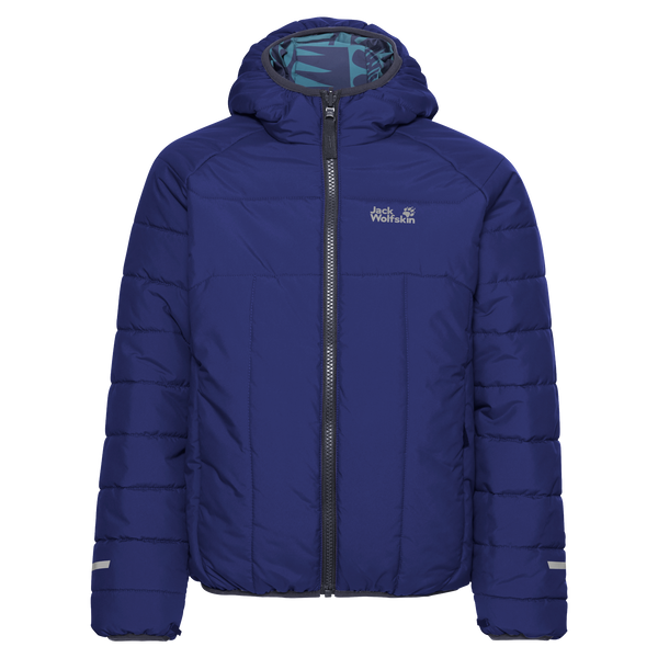 Jack Wolfskin ZENON TWIST HOODED JKT K Kinder Winterjacke Glow Ink – Packshot Vorderansicht