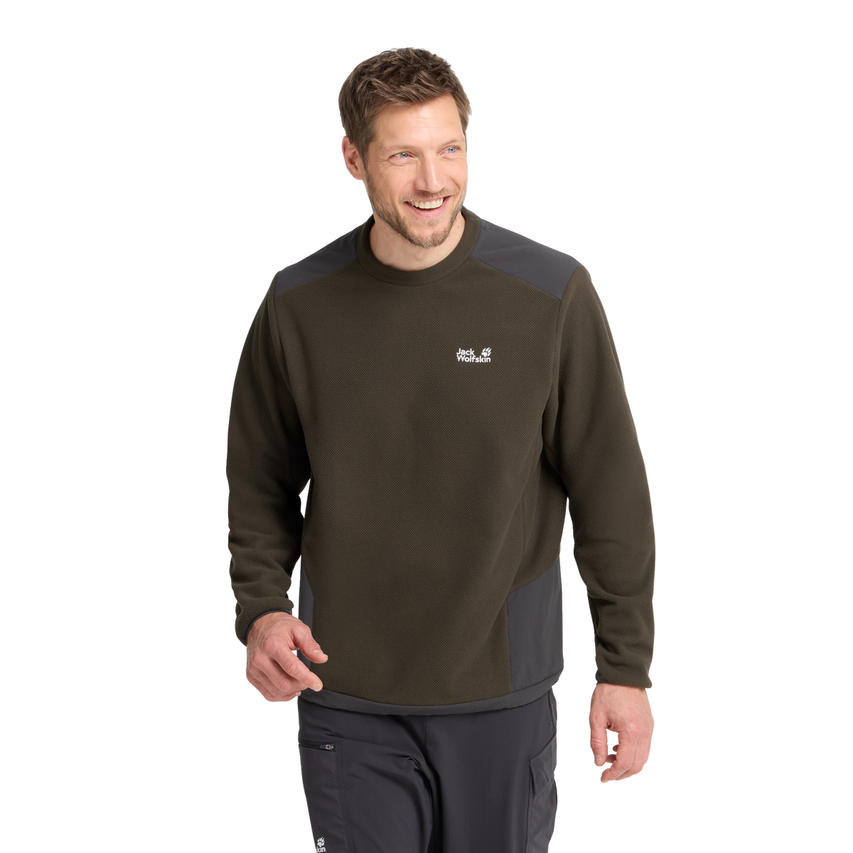 Jack Wolfskin COLD RIDGE CREWNECK M Obsidian Moss Studio vorne