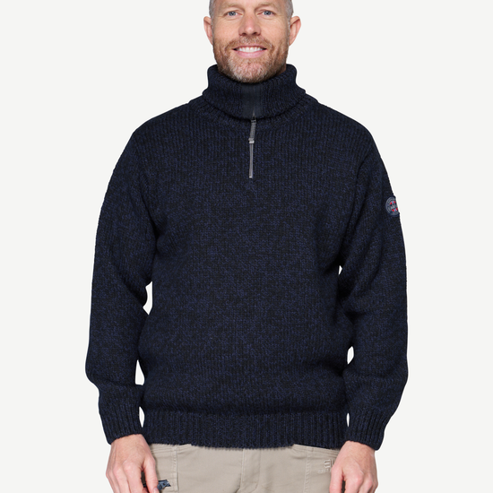 Devold NANSEN Zip-Wollpullover Unisex – DARK BLUE MELANGE – Studioansicht