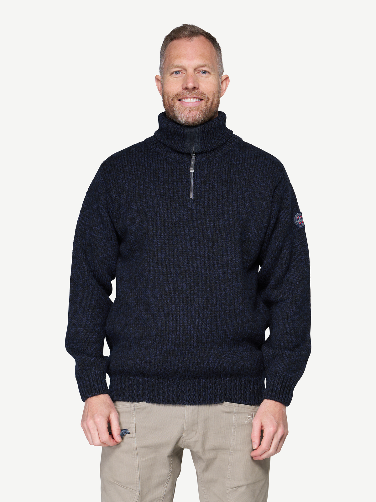 Devold NANSEN Zip-Wollpullover Unisex – DARK BLUE MELANGE – Studioansicht
