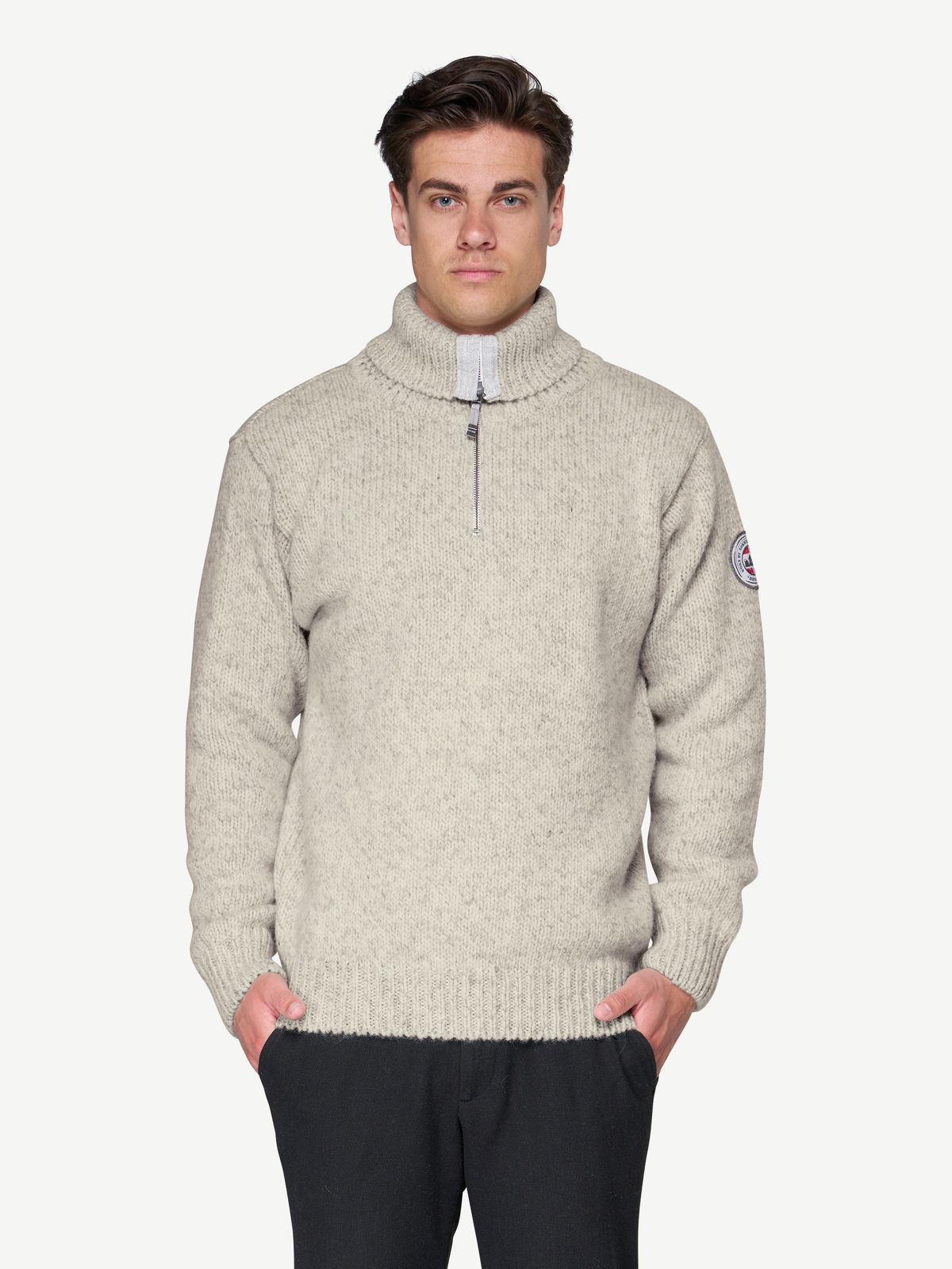 Devold NANSEN Zip-Wollpullover Unisex – GREY MELANGE – Studioansicht