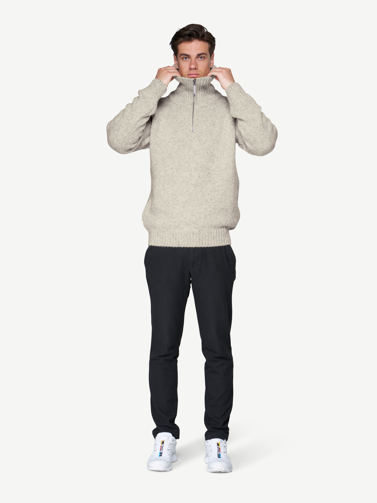 Devold NANSEN Zip-Wollpullover Unisex – GREY MELANGE – Studioansicht