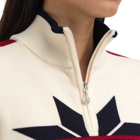 Dale Of Norway NÅLE Merino-Pullover Damen | Offwhite - Navy - Red Rose | Detail | DALE-96441-A00-03