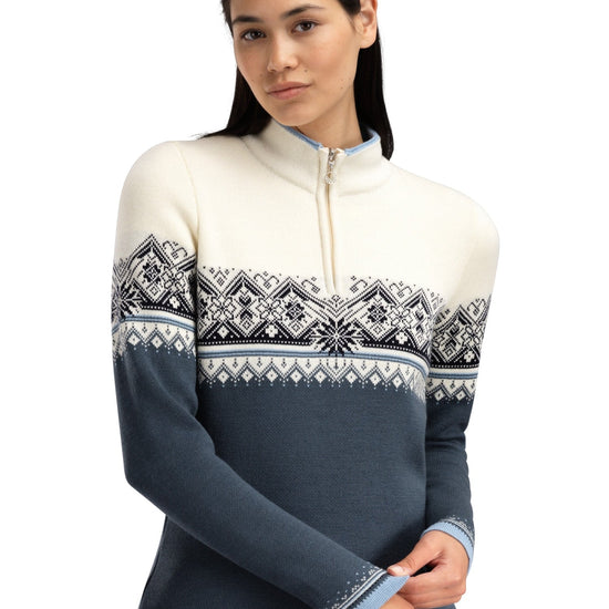 Dale Of Norway MORITZ Merino-Pullover Damen Steel - Offwhite - Marine – Studio vorne